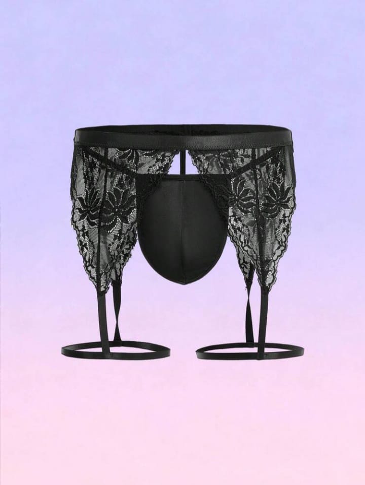 Men's Contrast Lace Leg Garter Sexy Briefs